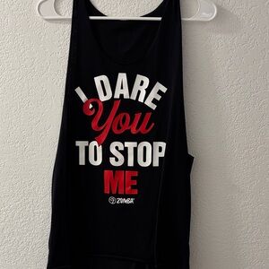 Zumba Fitness Black Tank with Red and White Text